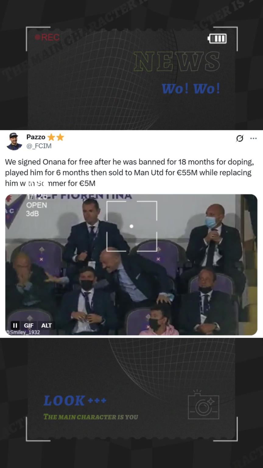 竊喜，國米博主：免簽奧納納5500萬賣給曼聯(lián)又500萬簽下索默